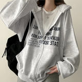 Lantic Lettering Boxy Fit Two Way Hooded Zip-Up