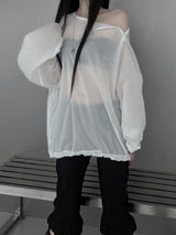 [unisex] シースルーダイアゴナルジッパーT (2color)