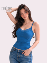 Deep Blue Lace Sleeveless Top
