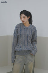 Retro-strip loose fit knitwear