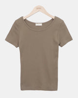 モジュ Uネック スリム ラウンド ショートスリーブ Tシャツ