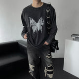 Butterfly Print Long-Sleeved T-Shirt (DP779389802718)