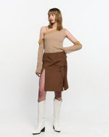  Detachable Sleeve One Shoulder Top _ BEIGE