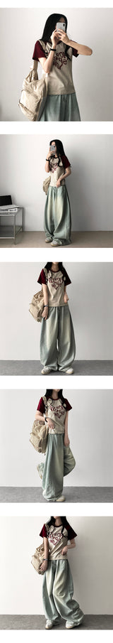Rmin Side Pintuck Summer Long Pants Denim Wide Pants [Choose short and long]