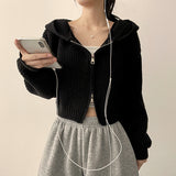 Leppon Thick Two-Way Cropped Knitwear Hooded Zip-Up