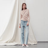 シャーリングドレープ長袖トップ BEIGE