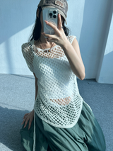 サイドストリングポイントメッシュスリーブレス🤎🤍🖤 - 3カラーズ