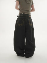 Ducks embroidery carpenter denim pants -1C