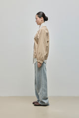 Shirring Zip-up Blouse Jumper_Beige