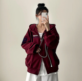Moco Number Patch Embroidery Overfit Two Way Hooded Zip-Up