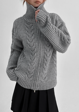 [MADE] Stevie Cable High Neck Knit Zip-up