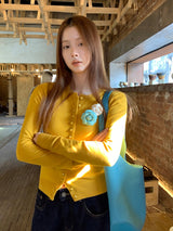 Flower Broach Yellow Round Cardigan