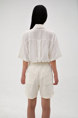 Cotton blend tweed shorts, Cream