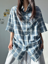 Conti Linen Check Oversized Boxy Shirt 3color