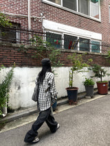 Tory dark blue washing semi-wide denim pants