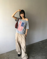 ヴィンテージアメリカンフラグペイントワンショルダーTシャツ