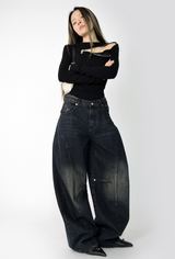 devil black over denim pants
