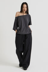 Cotton wide banding pants, Black