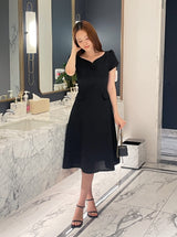 Sebit Heart-Neck Tulip Tweed Flared Long One Piece