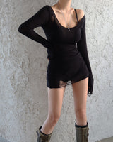 damage net see-through long knitwear