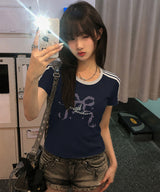 X リボン セミクロップ Tシャツ 6カラー
