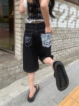 [🖤MD PICK] バックライン バックポイント バミューダデニムパンツ (Black)