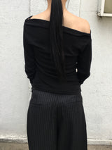 レウアボタンオフショルダー長袖Tシャツ (6c)