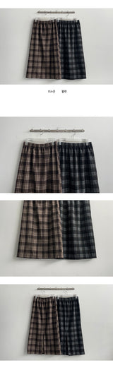 Zinya Back Slit Checkered Long Skirt