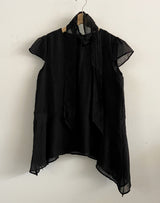 Torchwa Cap Sleeve Hem Frill Chiffon Short Sleeve Blouse 2 Colors