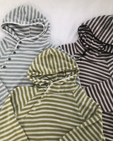 Taen Diagonal Button Stripe Hooded T-Shirt
