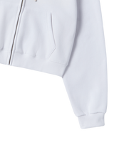 25FW WOMAN アーチシェイプドロゴクロップナッピングフーディージップアップ