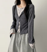 Sharo Layered Slim Fit Button Long Sleeve Cardigan