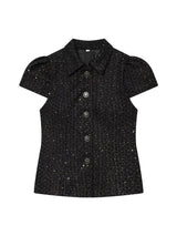 TWINKLE TWEED PUFF JACKET BLOUSE IN BLACK