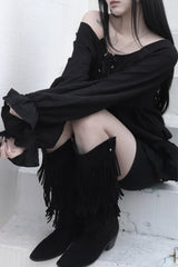 off-shoulder puff long blouse (2color)