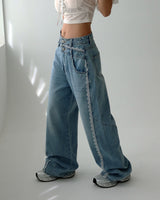 Lace to Buckle Light Blue Wide Pants