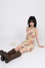 VINTAGE ROSE RUFFLE-STRAP MINI DRESS