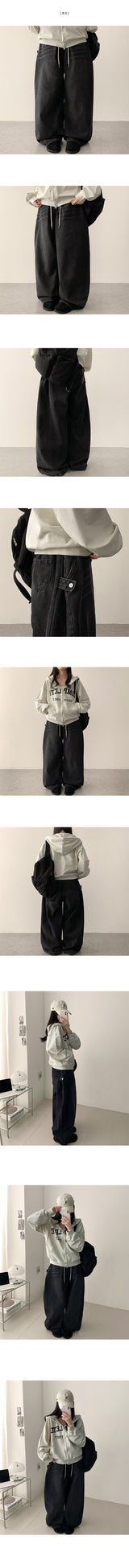 Doha Side Snap Waist Banding Balloon Wide Denim Pants
