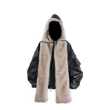 RELABEL Spatial Relations (Sun Shadow) Detachable, Adaptable Scarf Hood Full-Wool Pleated Leather MA-1 Pilot Jacket