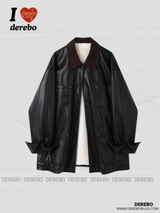 High-End Leather Warm Pocket Half Coat