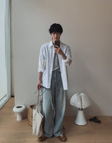 Q's ベルテッドワイドデニムパンツ