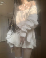 Katsumi Loose-Fit Fur Cardigan (White)