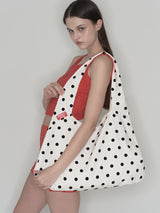 Big hobo bag - White polka dot (Reversible) / Free Gift
