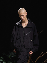 RELABEL 24AW バグオウンドフォーム ブラック ハーフハイスタンドアップカラー バットスリーブシルエットプリントジャケット