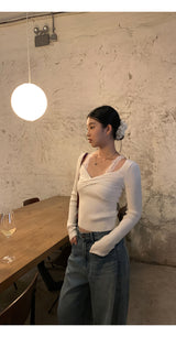 レースツイストシャーリングロングスリーブTシャツ