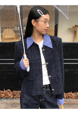 Checkered collar two-piece tweed jacket