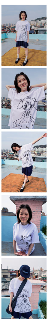 キャットガールTシャツ - ホワイト