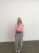 [FLEECE]クリスタルドットクロップドフードジップアップ