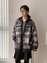 Deep green wool Nordic knit cardigan