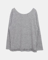 へリンストライプフリルロングスリーブTシャツ