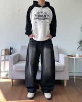 Curved brush denim pants